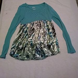 Justice Girls Blue White Top w Rhinestone Accents